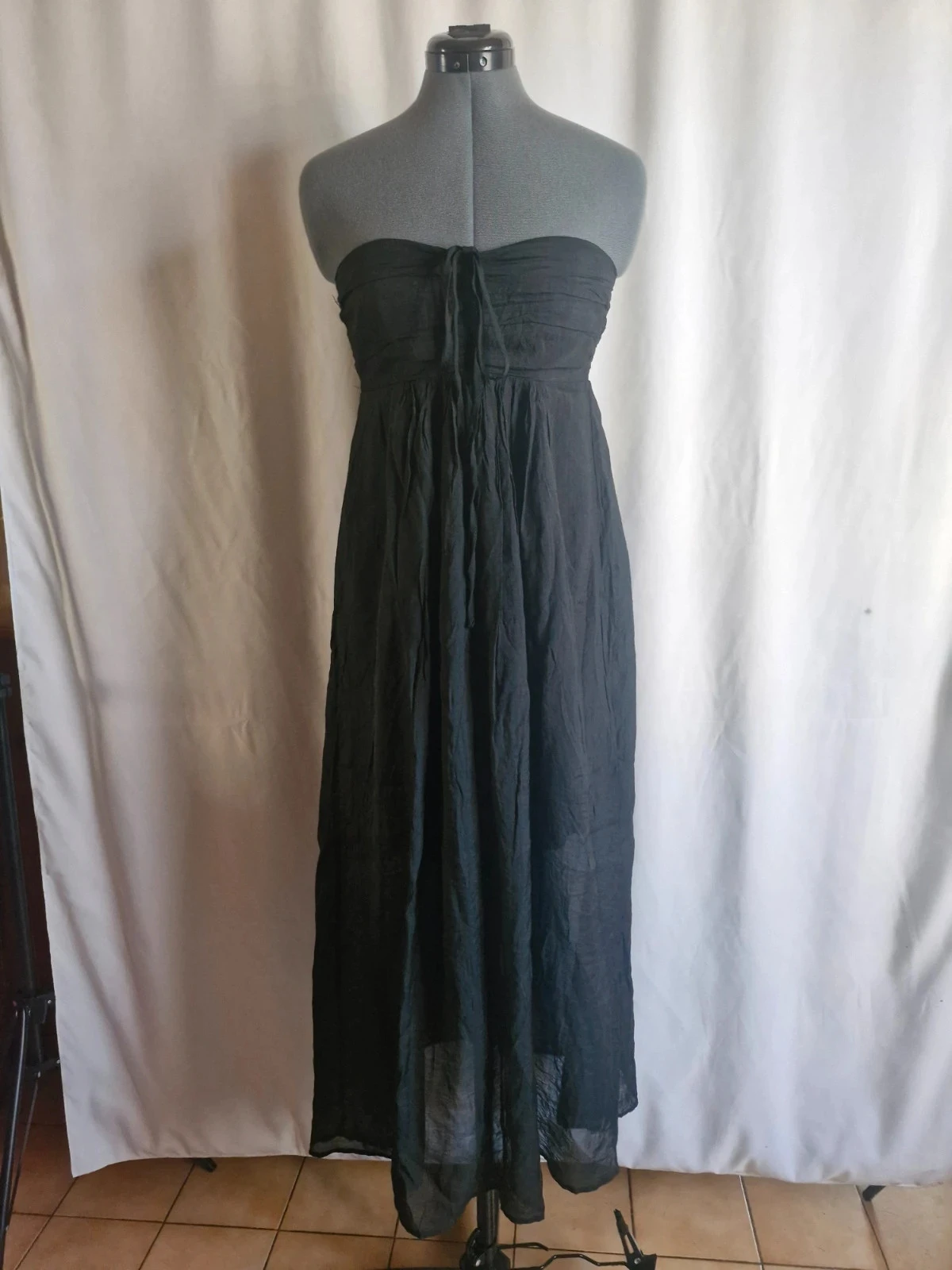 Black Easy Clothes S/M fluid convertible smocked back evening summer slip dress – photo 2